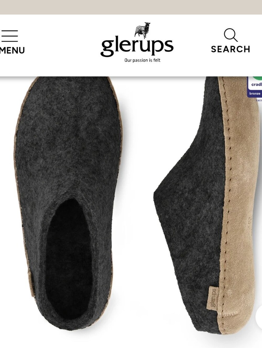 Glerups 40/9 Charcoal Wool Clog Unisex Slip-On